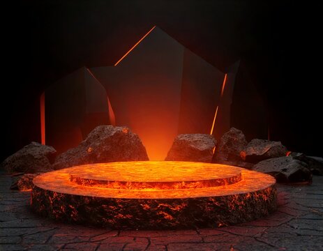 3D rendered abstract volcanic lava podium. 