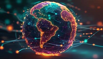 Wall Mural - futuristic technology planet earth in space background with wave particle interactions and cave tech