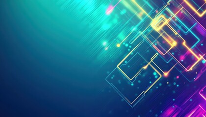Leinwandbilder - Abstract Digital Network with Glowing Lines and Geometric Shapes on a Blue and Turquoise Gradient Background for Modern Technology Concept