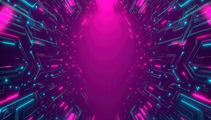 Leinwandbilder - Abstract Futuristic Background with Glowing Pink and Blue Neon Lights in a Geometric Tunnel Perspective With Digital Data Streams and a Cyberpunk Technology Aesthetic