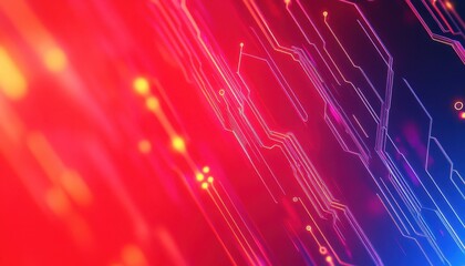 Fototapete - Abstract Futuristic Technology Background with Glowing Lines and Geometric Patterns in Blue and Red Tones for Modern Digital Design and Artificial Intelligence Concepts