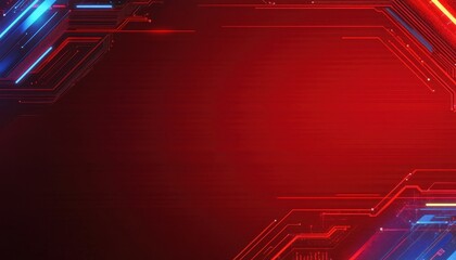 Leinwandbilder - Abstract Red and Black Technology Background with Glowing Lines and Geometric Patterns Modern Digital Design Wallpaper with Futuristic Elements