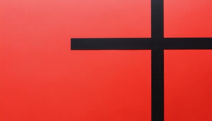 Aufkleber - Abstract Red Background with Bold Black Cross Design Minimalist Composition Featuring Geometric Shapes and Contrasting Colors Vertical Lines and Modern Artistic Element