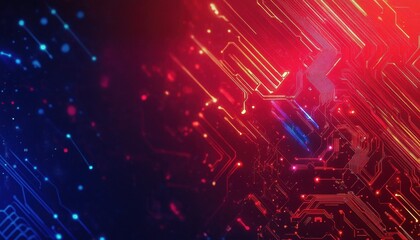 Leinwandbilder - Abstract Technology Background with Red and Blue Circuit Board Design Featuring Glowing Electronic Components and Futuristic Network Connections for Digital Innovation