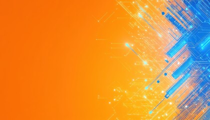 Leinwandbilder - Abstract Techscape with Glowing Blue Lines on Orange Gradient Background Modern Digital Art Futuristic Design for Technology Concepts and Creative Backdrops