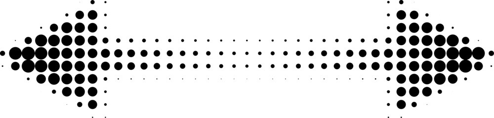 Wall Mural - abstract retro illustration of round halftone double sided arrow pointing left and right. black circ