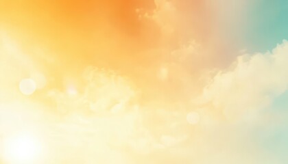 Aufkleber - Serene Sky with Gradient of Yellow Orange and Blue Hues featuring Soft Clouds Creating a Dreamy and Artistic Pastel Colored Background in Bright Sunlight