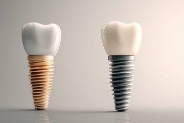 Aufkleber - Floating 3D Model Representation of Tooth Implant Assembly Showcasing Soft Shadows and Intricate Details in Dental Technology Generative AI
