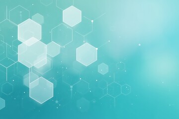 Poster - Abstract teal background with glowing hexagonal shapes and connected lines, concept for technology, science, and medical presentations