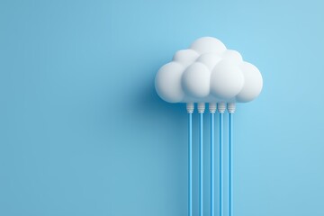 Fototapete - Stylized 3D cloud with light blue cables against a light blue background, concept for data transfer and cloud computing