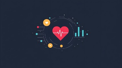 Aufkleber - Flat health dashboard with heart icon, pulse rate, and completion tracker, corporate visual design