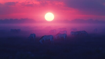 Wall Mural - a stunning sunset with vibrant hues reflecting over a misty landscape. the serene atmosphere is enha
