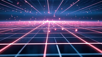 Poster - Digital Grid in the Cyber Universe: A captivating digital grid illuminates the vastness of cyberspace, creating a sense of depth and immersion, ideal for technological visualizations.
