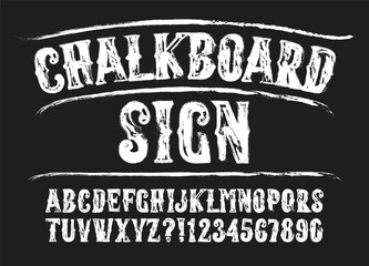 Fototapete - Chalkboard Sign alphabet font. Vintage letters, numbers and symbols. Stock vector typeface for your design.