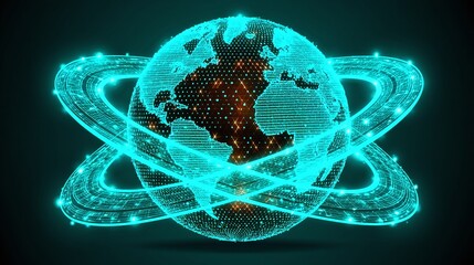 Aufkleber - Futuristic Glowing Earth Globe with Orbiting Rings