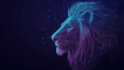 Poster - Abstract Polygonal Lion Head in Low Poly Wireframe Art with Dots and Lines in RGB Colors, Minimalist SVG Vector Illustration for Wild Animal Concept