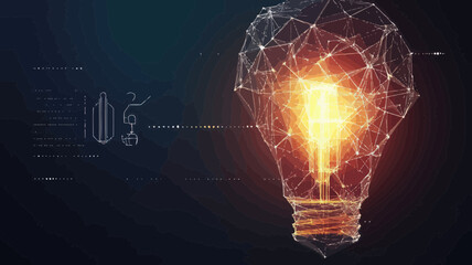 Poster - Polygonal Incandescent Light Bulb Vector with Warm Glow and Geometric Triangle Wireframe Design for Abstract Ideas and Innovation Concepts
