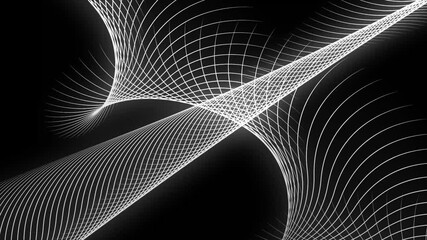 Fototapete - Tech inspired abstract motion background animation. White light lines futuristic grid on black background. 4K Abstract twisted lines background