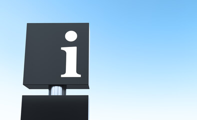 Aufkleber - Information icon signage on black pillar against clear blue sky background with minimalistic modern design concept in bright daylight. 3D Rendering