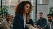 © SRD - Confident businesswoman leading a team meeting, showcasing leadership and collaboration in a modern office environment