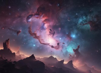 Wall Mural - vast nebula, shimmering starscape, cosmic wonder, stellar, astronomical, glitter