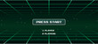 © Mykola - A retro-themed video game start screen with pixelated text 'PRESS START' and player options, set against a glowing green grid and starry background.