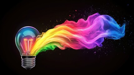 Poster - Creative concept showing a neon bulb alive with swirling colors, illustrating the powerful spark of artistic imagination