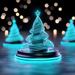 Poster - Beautifully decorated christmas tree illuminated with colorful lights against a cozy holiday backdrop