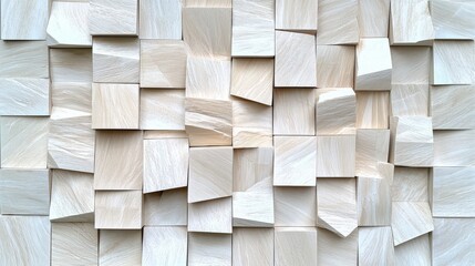Poster - Unique wall made of interlocking wooden blocks creating a textured surface for modern interiors