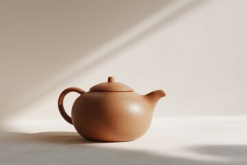 Wall Mural - lone traditional uzbek teapot casting shadow on clean neutral surface