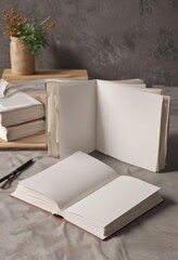 Poster - Open vertical photo album mockup, empty pages for customization ,  content,  flatlay