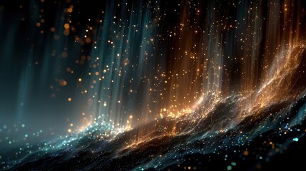 Poster - Dark and glowing background featuring radiant particles creating a captivating and enchanting visual experience