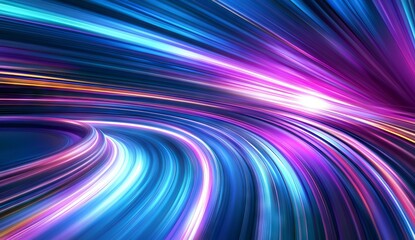 Poster - neon wavy lines on blue glowing abstract background
