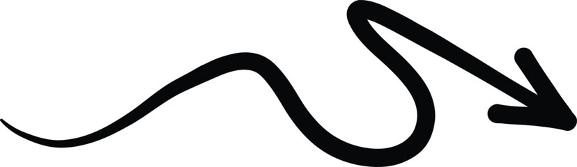 Poster - Simple Black Arrow with a Wavy Body and a Coiled Beginning Aiming Right on the transparent background AI Generative
