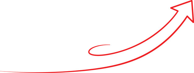 Poster - Red Vector Graphic of a Curved Arrow Showing an Upward Right Movement with a Whirl AI Generative
