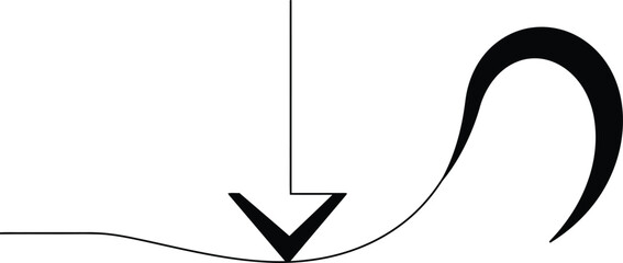 Poster - Simple Black Graphic of a Down Arrow Intersecting a Curved Stroke on the transparent background AI Generative