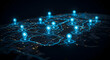 © Nur - Night time city map with glowing location pins navigation route GPS tracking logistics delivery network distribution system