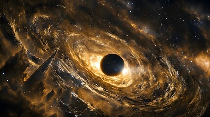 Poster - A swirling cosmic vortex of golden nebulae.