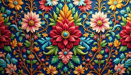 Wall Mural - Intricate floral damask textile, opulent design, fabric, traditional