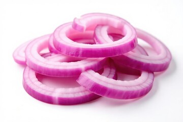 Wall Mural - Sliced red onion rings, vivid color, pure white background, detail, farm