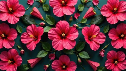 Wall Mural - Bold hibiscus blooms, repeating geometric arrangement , yellow, blossom