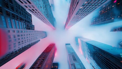 Poster - futuristic cityscape at night with neon lights and cyberpunk atmosphere