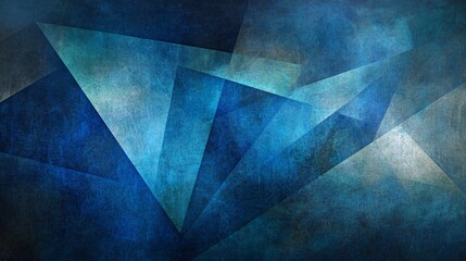 Poster - Expansive Artistic Composition of Layered Blue and Green Triangles Softly Lit from Above Made with Generative AI Technology