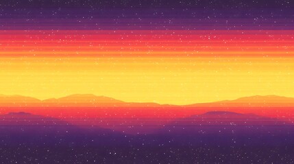 Poster - Colorful digital landscape at dawn with a horizon of orange and yellow hues.