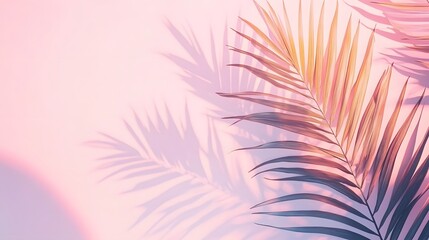 Poster - Pastel shadows of tropical foliage on a soft pink backdrop.