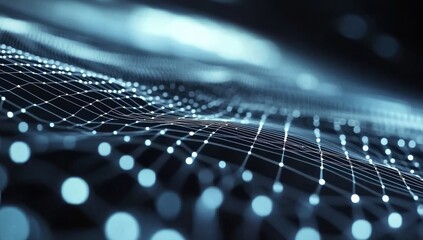 Poster - Abstract blue digital background with dots and waves, AI technology concept