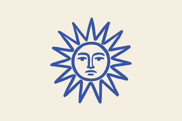 sun with human face — naive bold sketch illustration