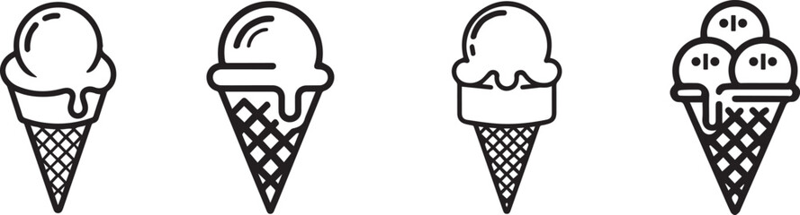 black and white vector template featuring various ice cream illustrations including cones scoops and