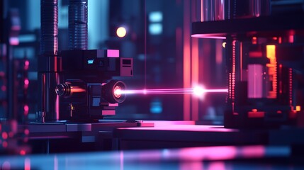 Poster - High-tech laboratory apparatus with vibrant lighting.