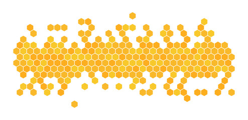 Poster - Abstract yellow hexagon or honeycomb random pattern isolated on a transparent background. Geometric shape elements for beehive, book cover, template, and decoration design. Vector illustration